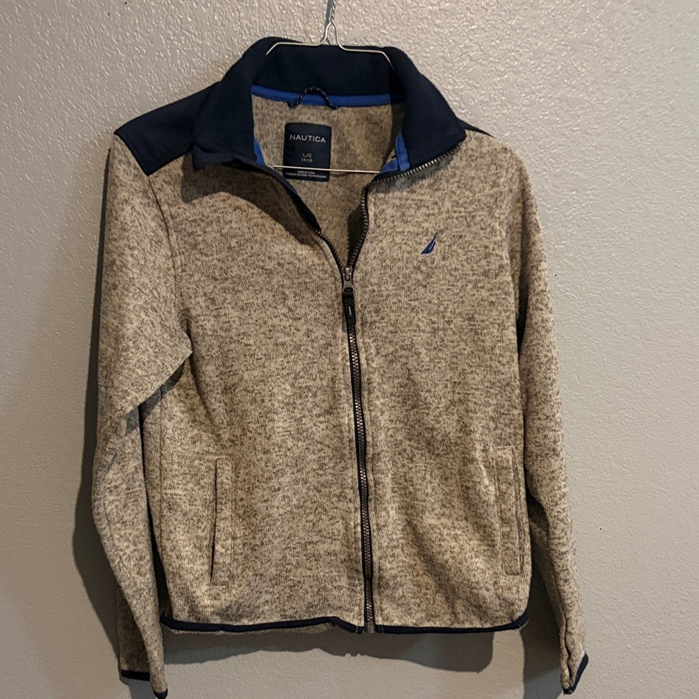 Nautica Heathered Tan and Navy Zip-Up Jacket
